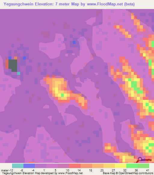 Yegaungchwein,Myanmar Elevation Map