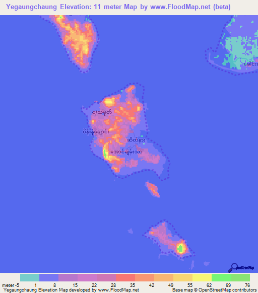 Yegaungchaung,Myanmar Elevation Map