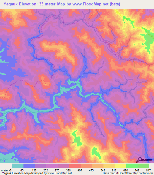 Yegauk,Myanmar Elevation Map