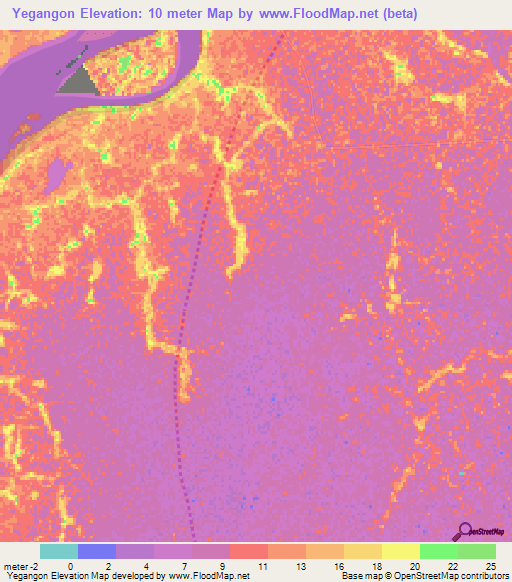 Yegangon,Myanmar Elevation Map