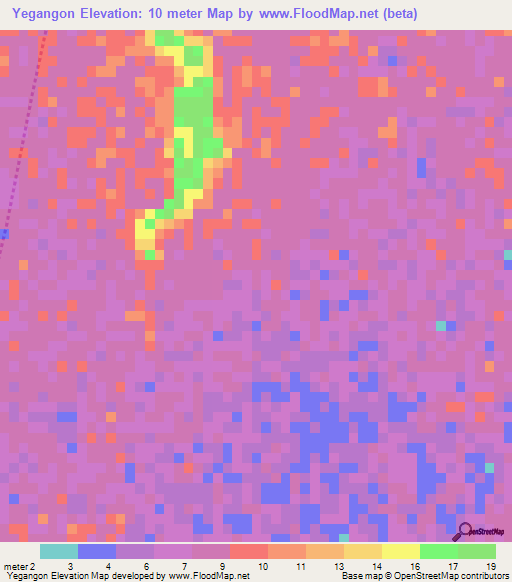 Yegangon,Myanmar Elevation Map