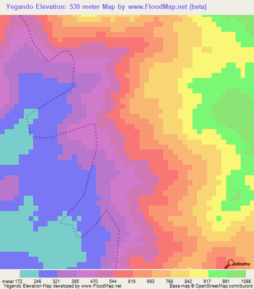 Yegando,Myanmar Elevation Map