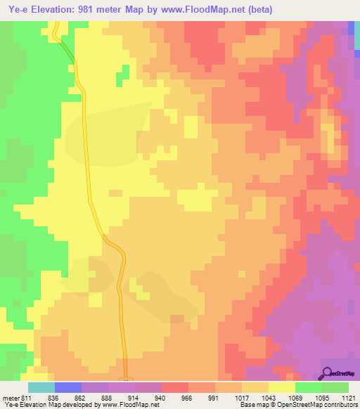 Ye-e,Myanmar Elevation Map