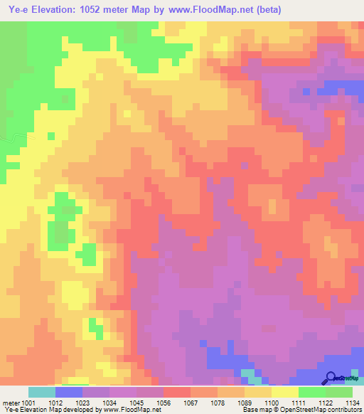 Ye-e,Myanmar Elevation Map