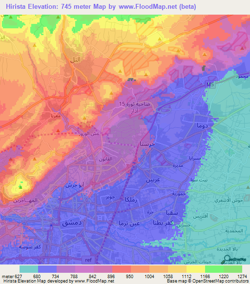 Hirista,Syria Elevation Map