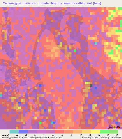 Yedwingyun,Myanmar Elevation Map