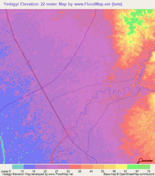 Yedagyi,Myanmar Elevation Map