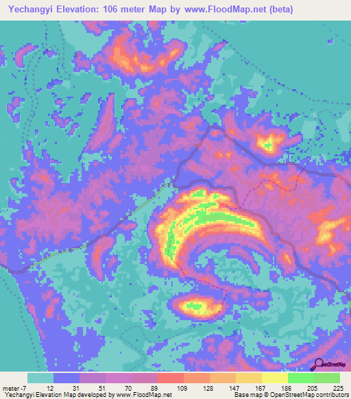 Yechangyi,Myanmar Elevation Map