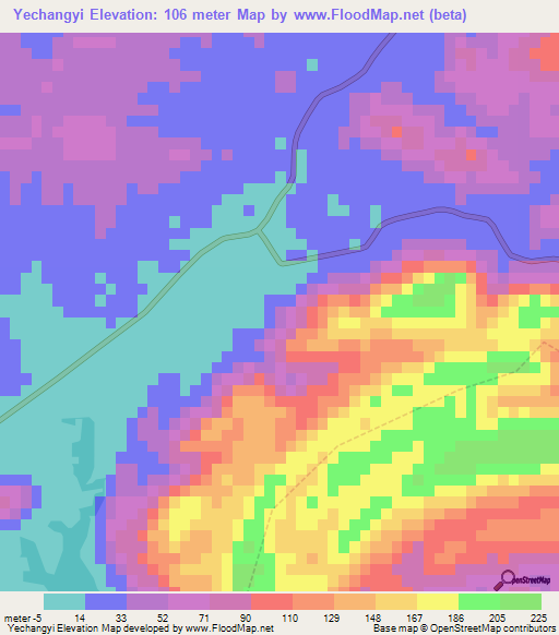 Yechangyi,Myanmar Elevation Map