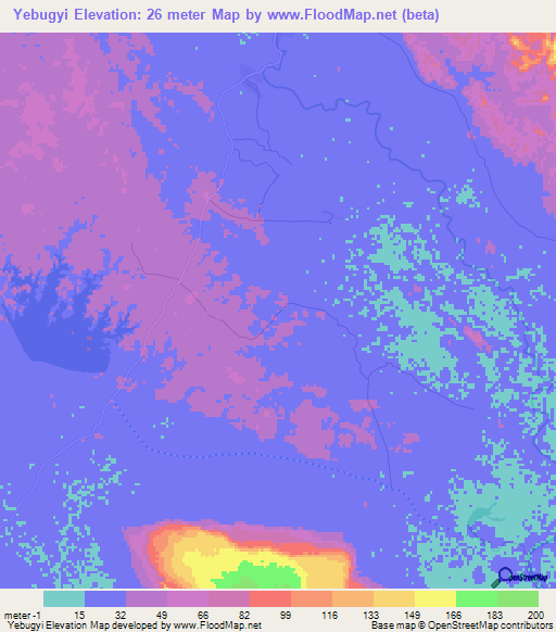 Yebugyi,Myanmar Elevation Map