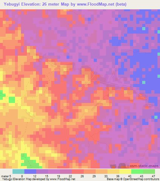 Yebugyi,Myanmar Elevation Map