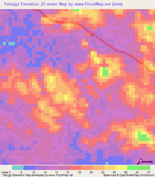 Yebugyi,Myanmar Elevation Map