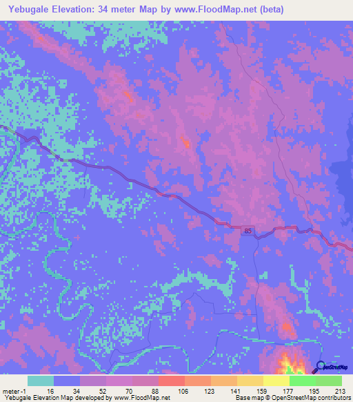 Yebugale,Myanmar Elevation Map