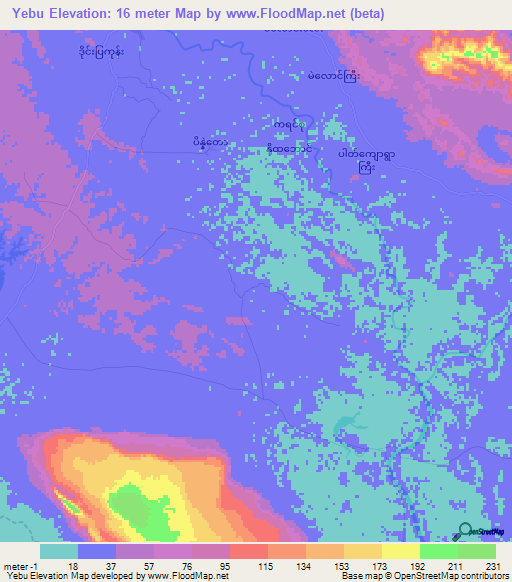 Yebu,Myanmar Elevation Map