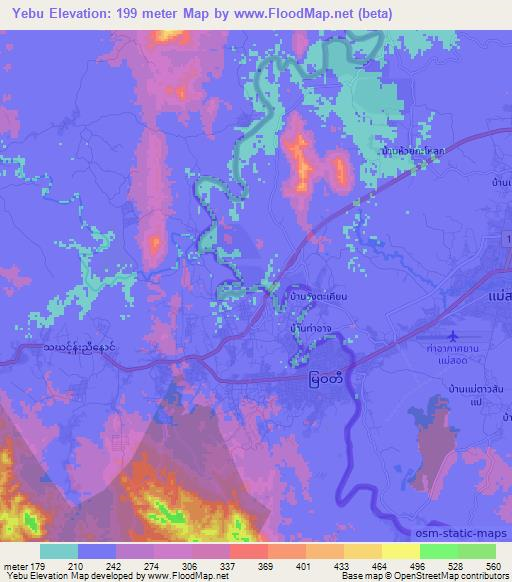Yebu,Myanmar Elevation Map