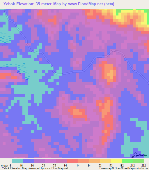 Yebok,Myanmar Elevation Map