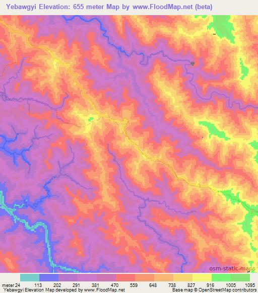Yebawgyi,Myanmar Elevation Map