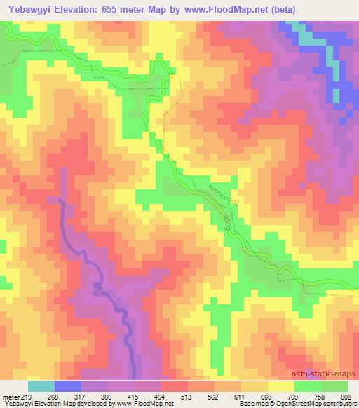 Yebawgyi,Myanmar Elevation Map