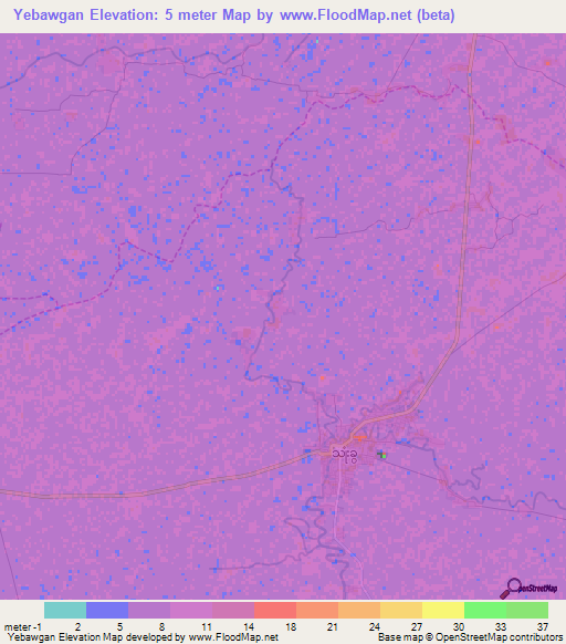 Yebawgan,Myanmar Elevation Map