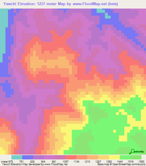 Yawchi,Myanmar Elevation Map