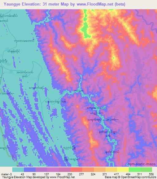 Yaungye,Myanmar Elevation Map