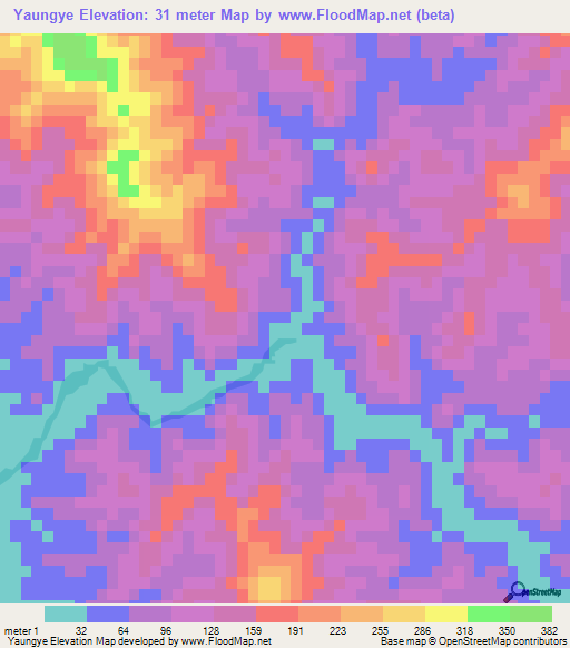 Yaungye,Myanmar Elevation Map