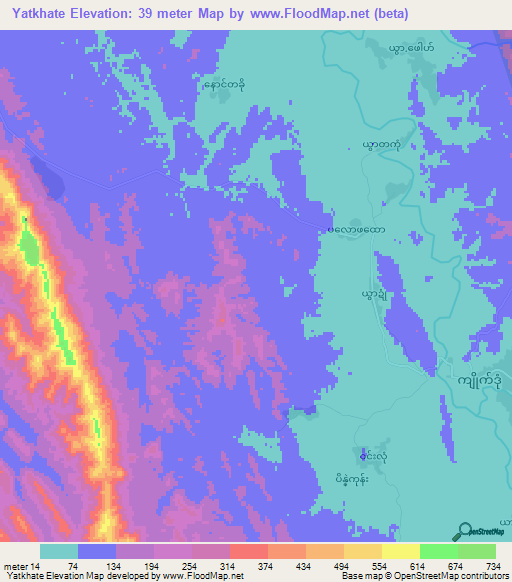 Yatkhate,Myanmar Elevation Map