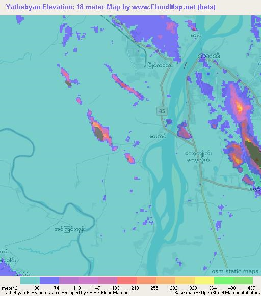 Yathebyan,Myanmar Elevation Map