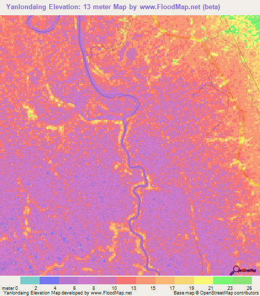 Yanlondaing,Myanmar Elevation Map
