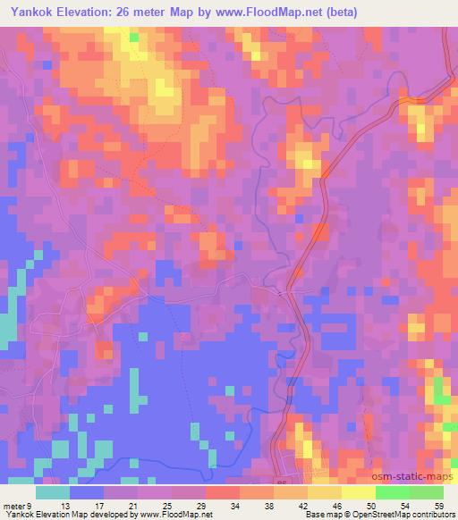 Yankok,Myanmar Elevation Map