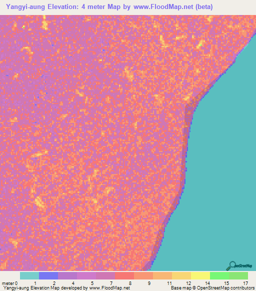 Yangyi-aung,Myanmar Elevation Map