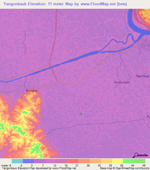 Yangonbauk,Myanmar Elevation Map