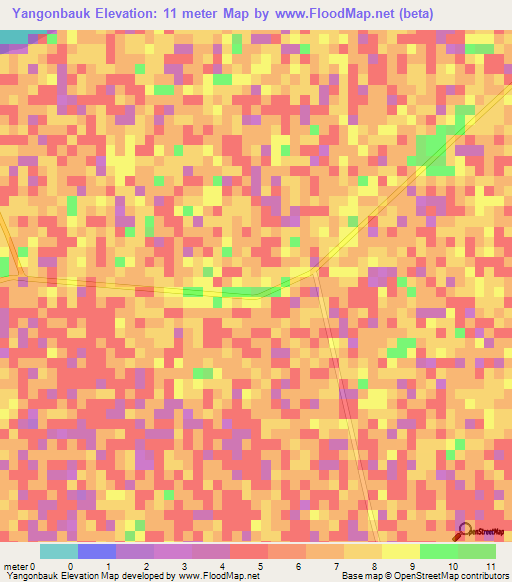 Yangonbauk,Myanmar Elevation Map