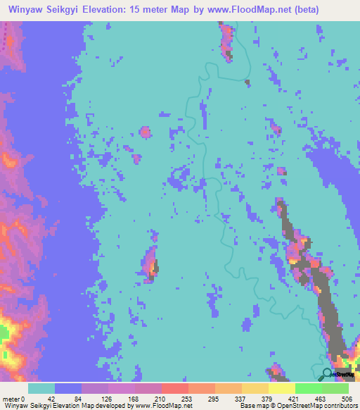 Winyaw Seikgyi,Myanmar Elevation Map