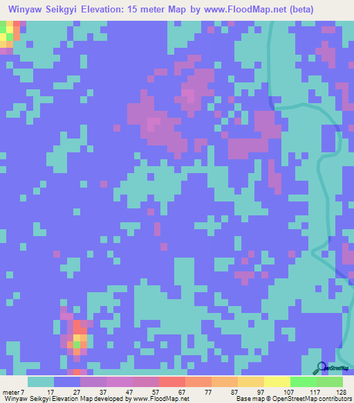 Winyaw Seikgyi,Myanmar Elevation Map