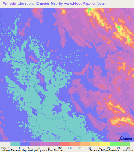 Winsein,Myanmar Elevation Map