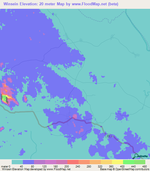Winsein,Myanmar Elevation Map