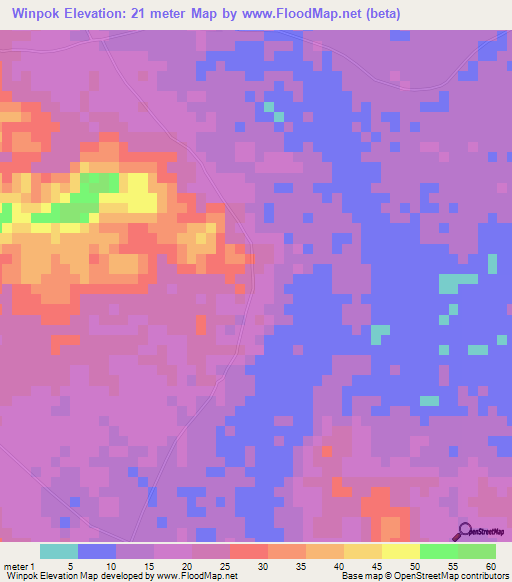 Winpok,Myanmar Elevation Map
