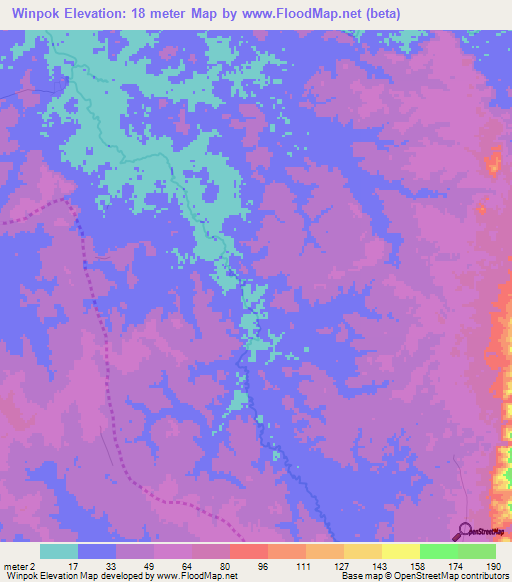 Winpok,Myanmar Elevation Map