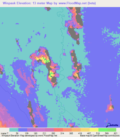 Winpauk,Myanmar Elevation Map