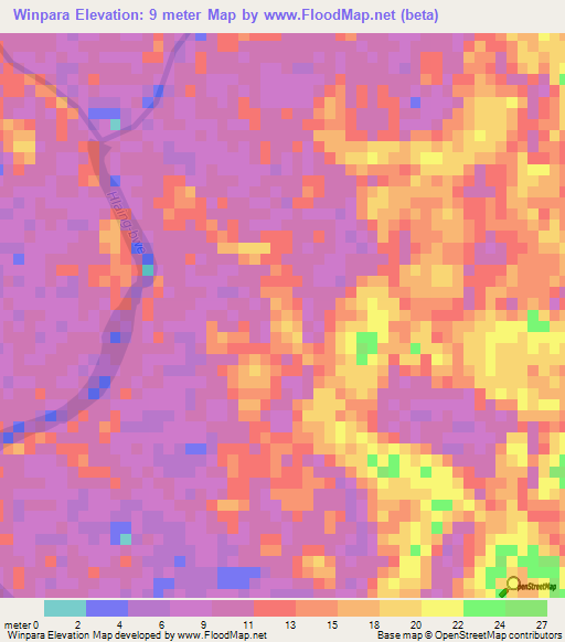 Winpara,Myanmar Elevation Map