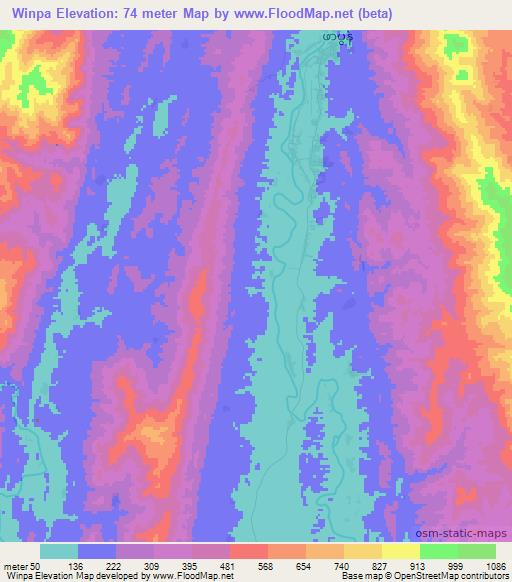 Winpa,Myanmar Elevation Map