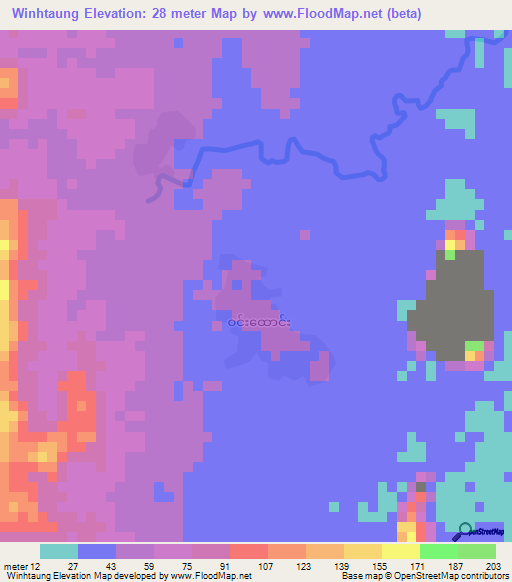 Winhtaung,Myanmar Elevation Map