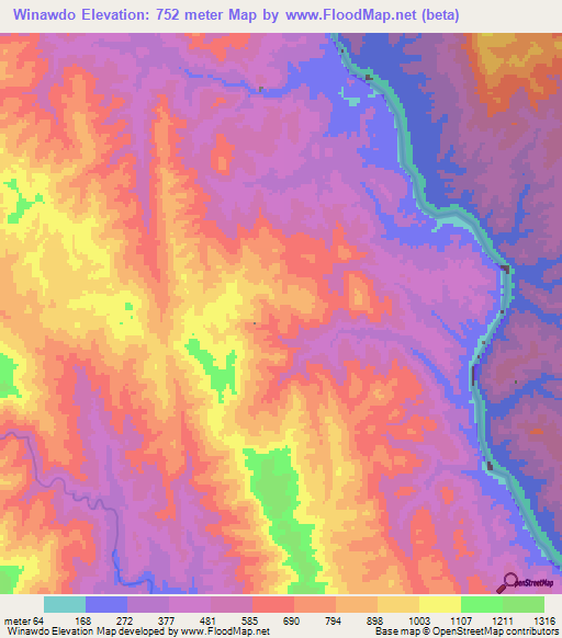 Winawdo,Myanmar Elevation Map