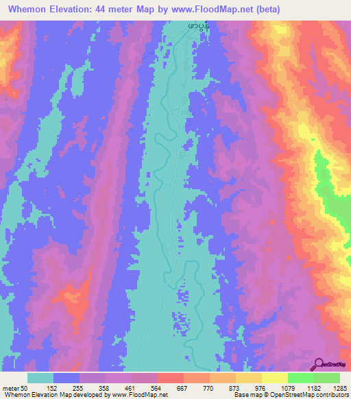 Whemon,Myanmar Elevation Map