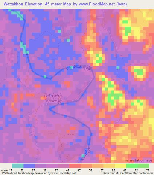 Wettakhon,Myanmar Elevation Map