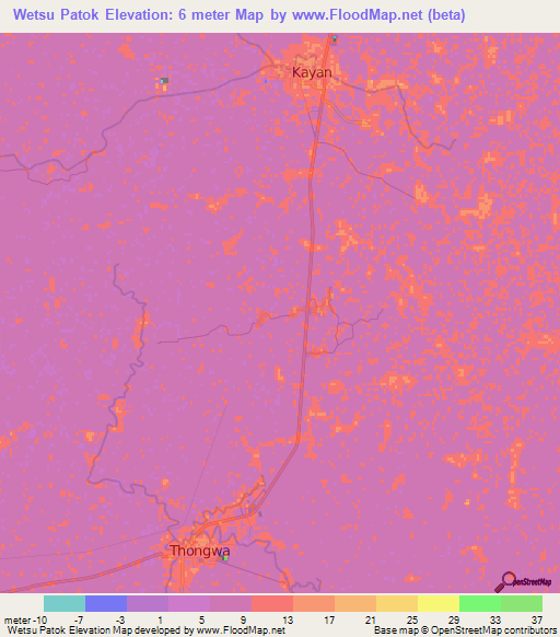 Wetsu Patok,Myanmar Elevation Map