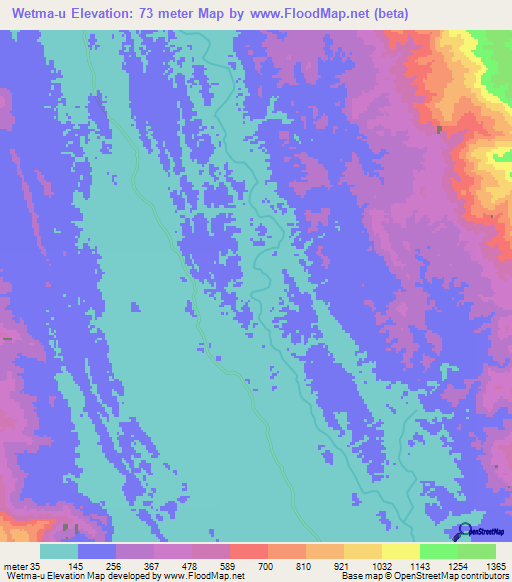 Wetma-u,Myanmar Elevation Map