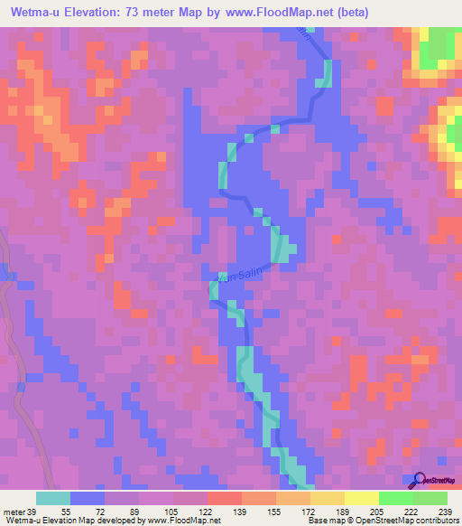 Wetma-u,Myanmar Elevation Map