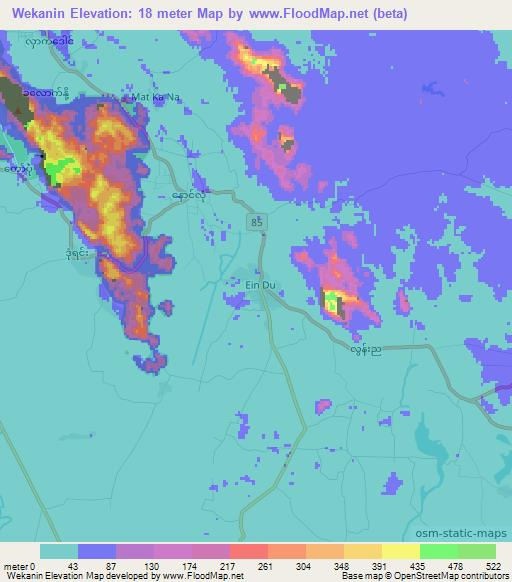 Wekanin,Myanmar Elevation Map
